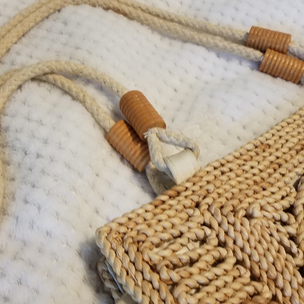 Vintage Heiress straw woven tan shoulder floral bag wn - Picture 12 of 14